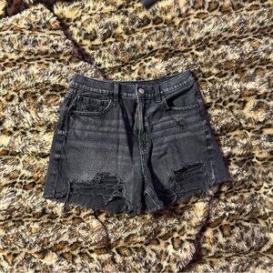American Eagle High Waisted Distressed Black Denim Shorts